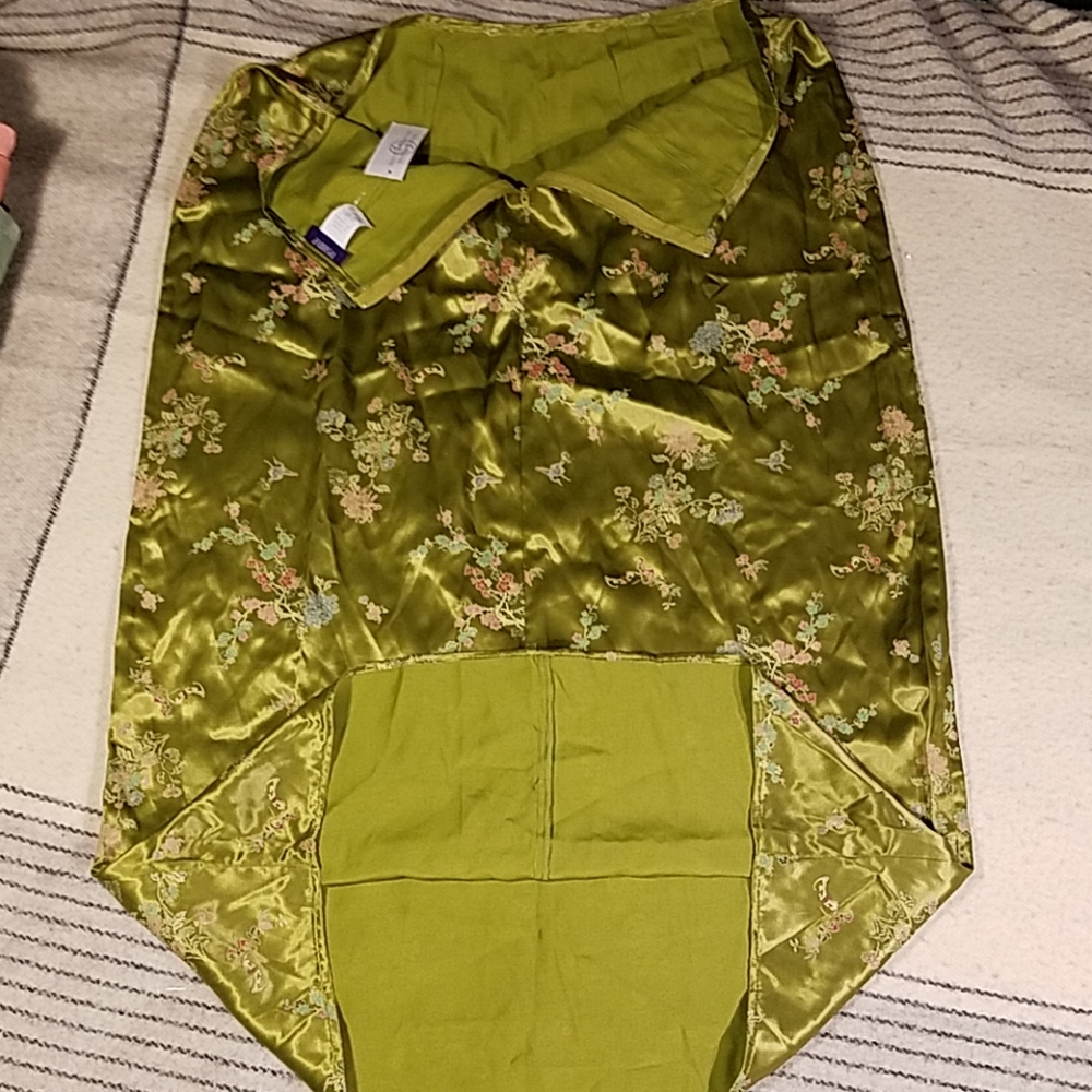 New Resource Green Asian Print Silky Skirt Sz 14 - Picture 4 of 5